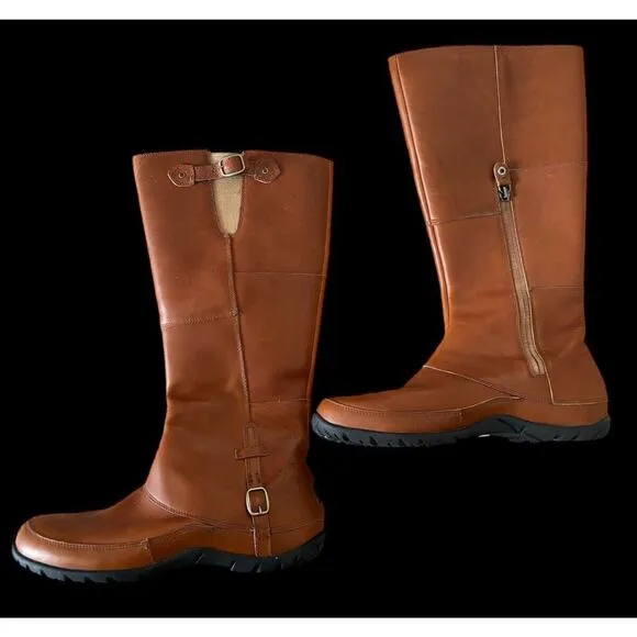 The North Face Womens Trail Camryn Riding Boots Brown Leather High Zip Sz 8