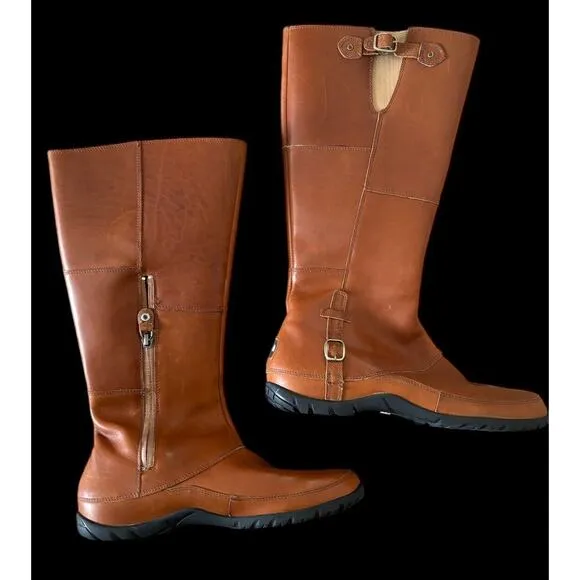 The North Face Womens Trail Camryn Riding Boots Brown Leather High Zip Sz 8