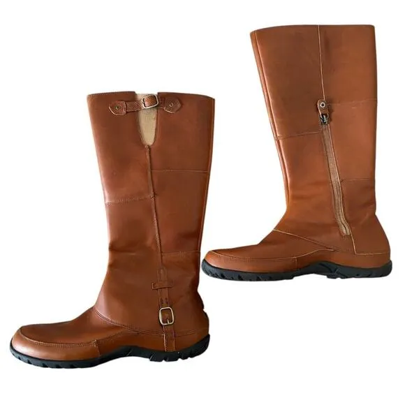 The North Face Womens Trail Camryn Riding Boots Brown Leather High Zip Sz 8