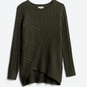 The Evolution Cyrus Aneesa Cable Knit Asymmetric HemSweater Olive Stitch Fix Nwt