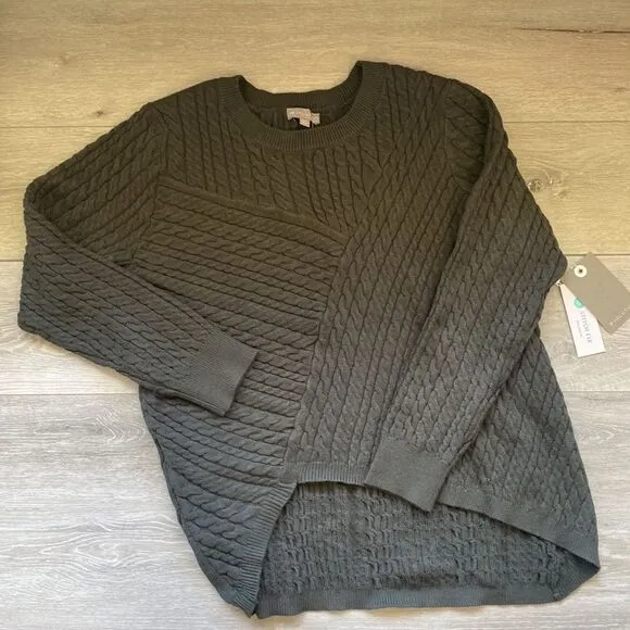 The Evolution Cyrus Aneesa Cable Knit Asymmetric HemSweater Olive Stitch Fix Nwt