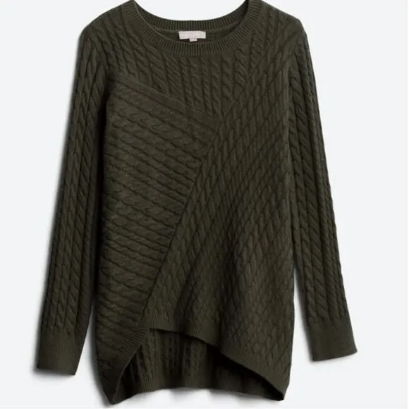 The Evolution Cyrus Aneesa Cable Knit Asymmetric HemSweater Olive Stitch Fix Nwt