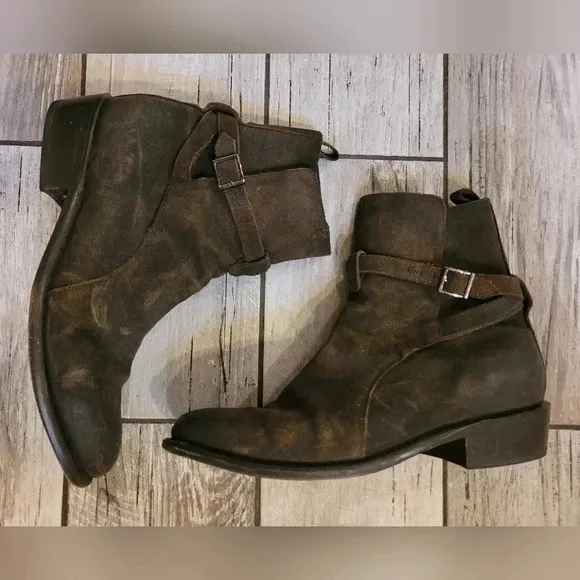 THURSDAY BOOT CO. Brown suede ROUGE weathersafe strap buckle boots MEN'S 13