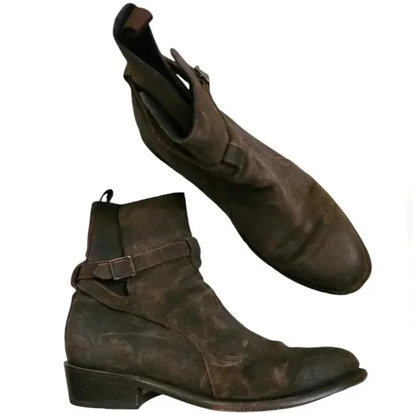 THURSDAY BOOT CO. Brown suede ROUGE weathersafe strap buckle boots MEN'S 13