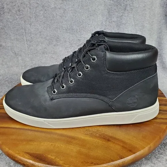 Timberland Chukka Boots Men's 12 Black Leather Lace Up Casual Ankle Shoes