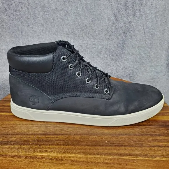 Timberland Chukka Boots Men's 12 Black Leather Lace Up Casual Ankle Shoes