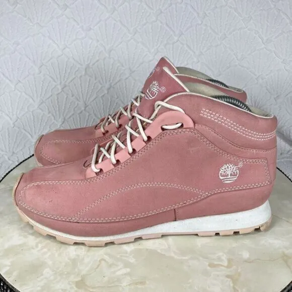 Timberland Hiking Lace Up High Top Boots Sz 8.5 Pink Leather Casual Skate Bootie