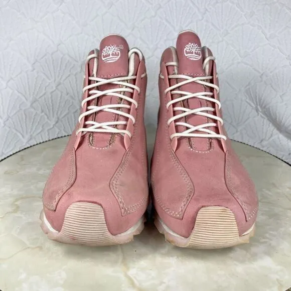 Timberland Hiking Lace Up High Top Boots Sz 8.5 Pink Leather Casual Skate Bootie