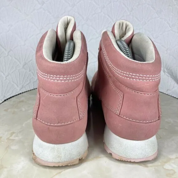 Timberland Hiking Lace Up High Top Boots Sz 8.5 Pink Leather Casual Skate Bootie