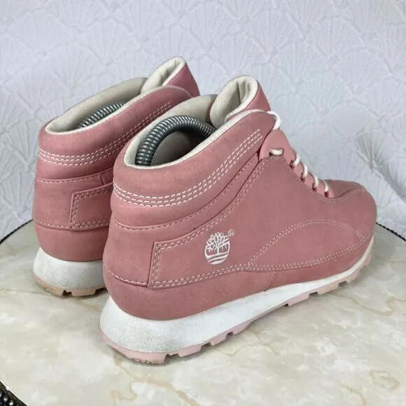 Timberland Hiking Lace Up High Top Boots Sz 8.5 Pink Leather Casual Skate Bootie