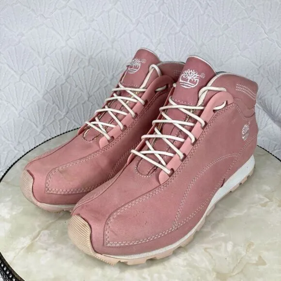 Timberland Hiking Lace Up High Top Boots Sz 8.5 Pink Leather Casual Skate Bootie