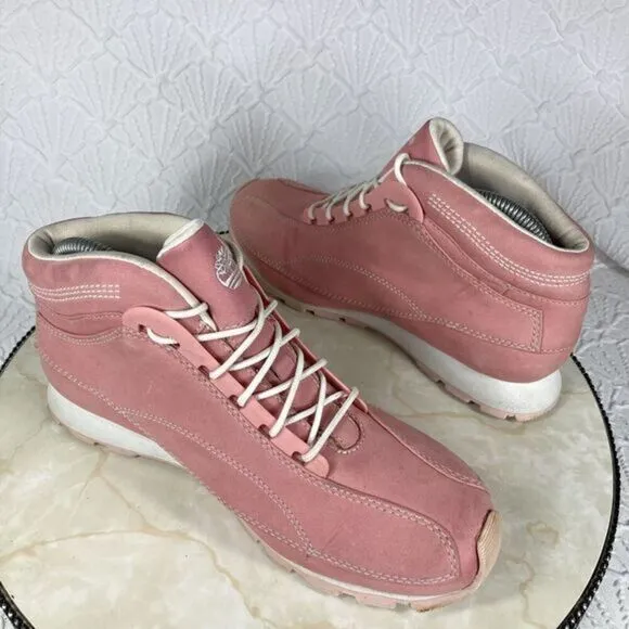 Timberland Hiking Lace Up High Top Boots Sz 8.5 Pink Leather Casual Skate Bootie