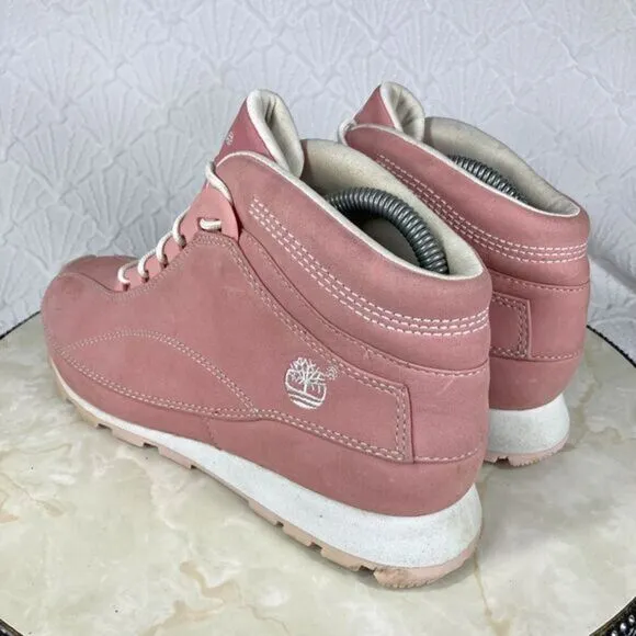 Timberland Hiking Lace Up High Top Boots Sz 8.5 Pink Leather Casual Skate Bootie
