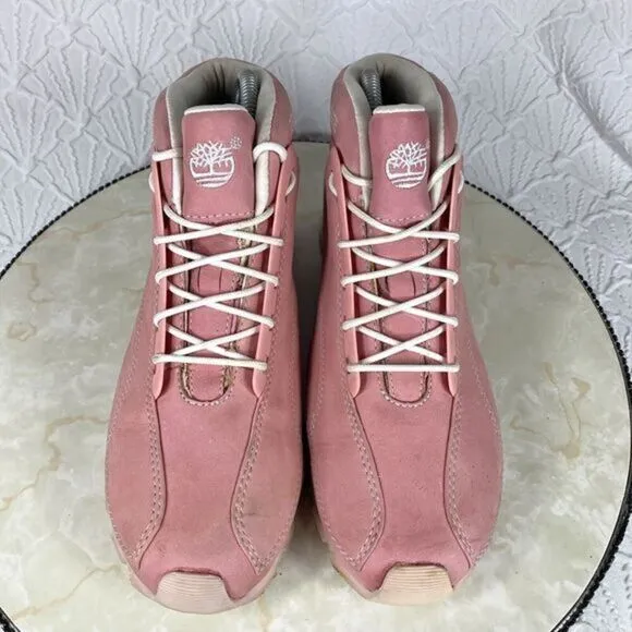 Timberland Hiking Lace Up High Top Boots Sz 8.5 Pink Leather Casual Skate Bootie