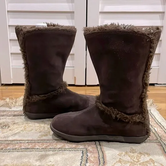 Timberland Mukluk Brown Suede Warm Women’s Sz 5.5M Slip On Faux Fur Winter Boot