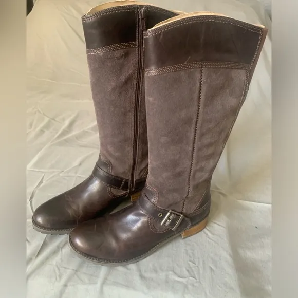 Timberland Womens Bethel 8323A Brown Suede Leather Zip Up Tall Boots Sz 9.5