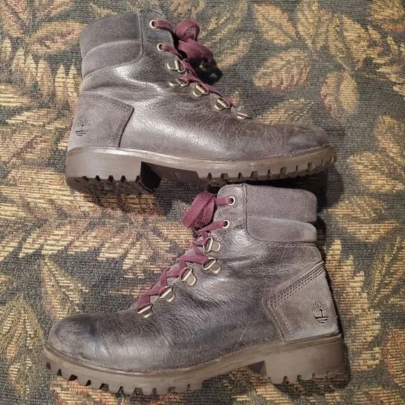 Timberland Dark Grey Hiking Boots w\ Purple Laces