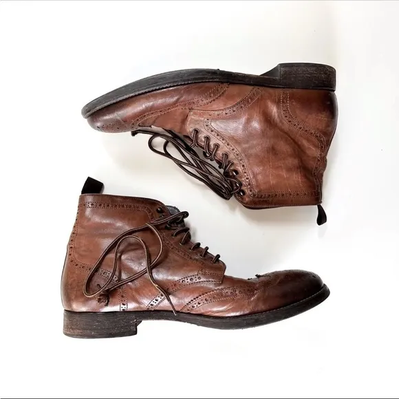 To Boot New York Brennan Lace Up Brogue Boot Leather 9 1/2 Mens - RETAIL $498
