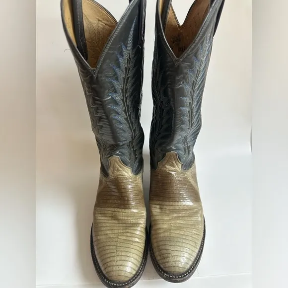 Tony Lama Mens 7 D Lizard Leather Cowboy Boots Style #8561 USA