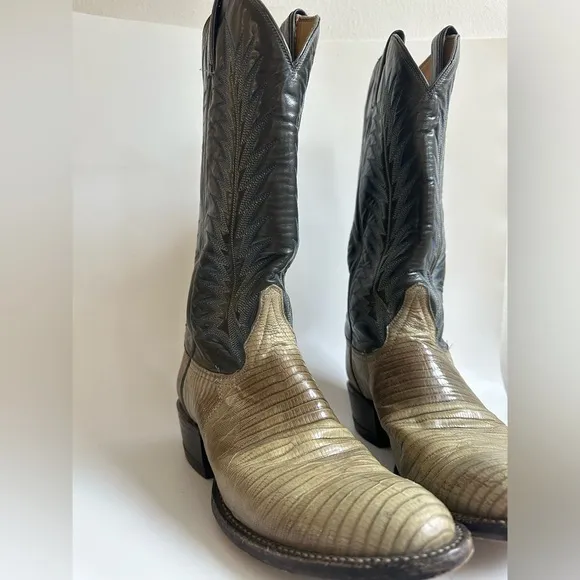 Tony Lama Mens 7 D Lizard Leather Cowboy Boots Style #8561 USA