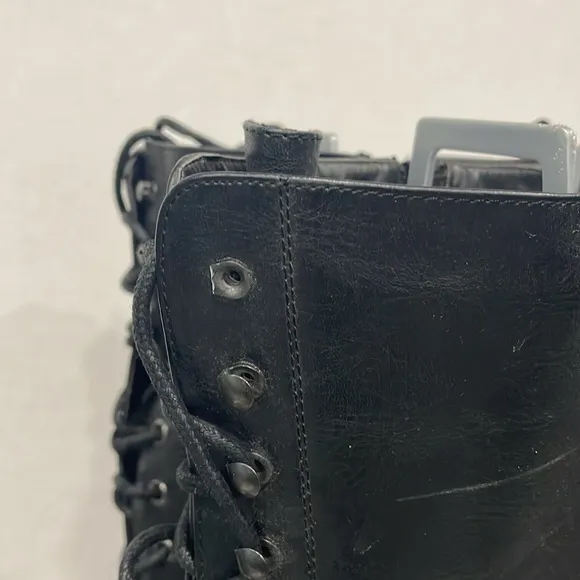 Torrid Womens Sz 9W Black Spiked Heeled lace up High Boots Faux Leather Goth