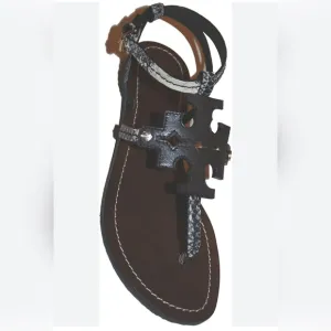 Tory Burch Authentic Ankle Strap Sandals Women's Animal Print Brown Leather