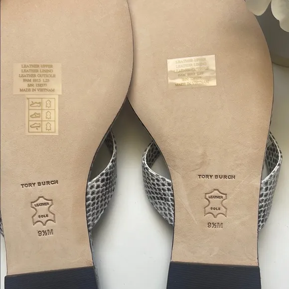 Tory Burch Lavender Snake Print Roccia Gray Flip Flops