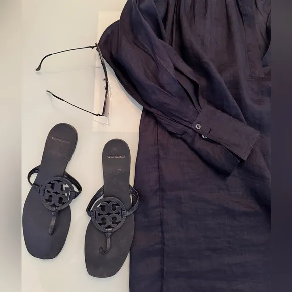 Tory Burch Navy Miller Sandals with Logo Design