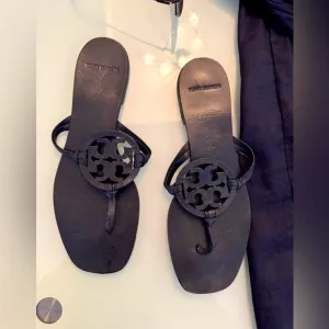 Tory Burch Navy Miller Sandals with Logo Design