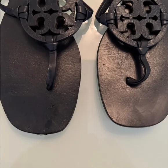Tory Burch Navy Miller Sandals with Logo Design