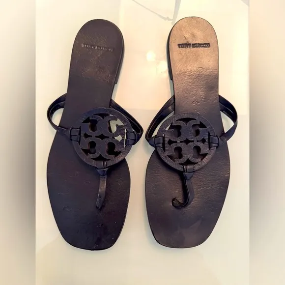 Tory Burch Navy Miller Sandals with Logo Design