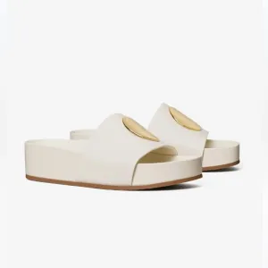 Tory Burch Patos Slides Ivory  and Gold with Sleek Platform