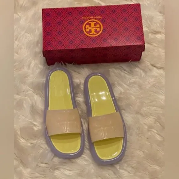 Tory Burch Sandals Bubble Slides Jelly Cloud Purple &amp; Neon SZ 11 NEW WITH BOX!