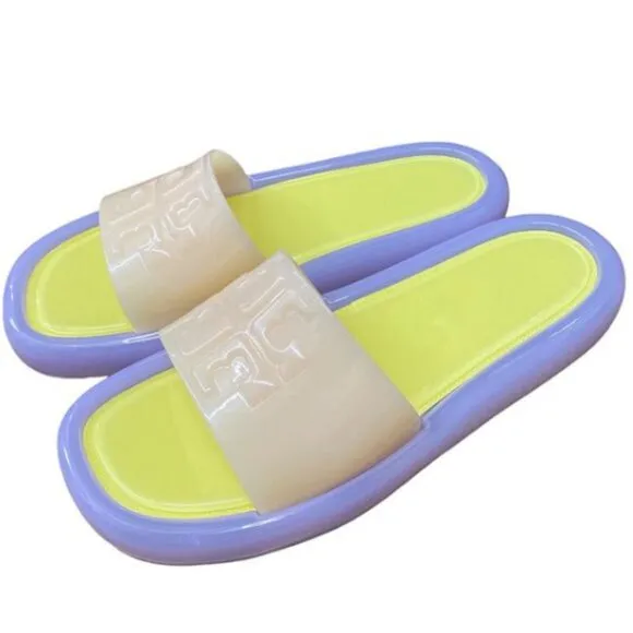 Tory Burch Sandals Bubble Slides Jelly Cloud Purple &amp; Neon SZ 11 NEW WITH BOX!