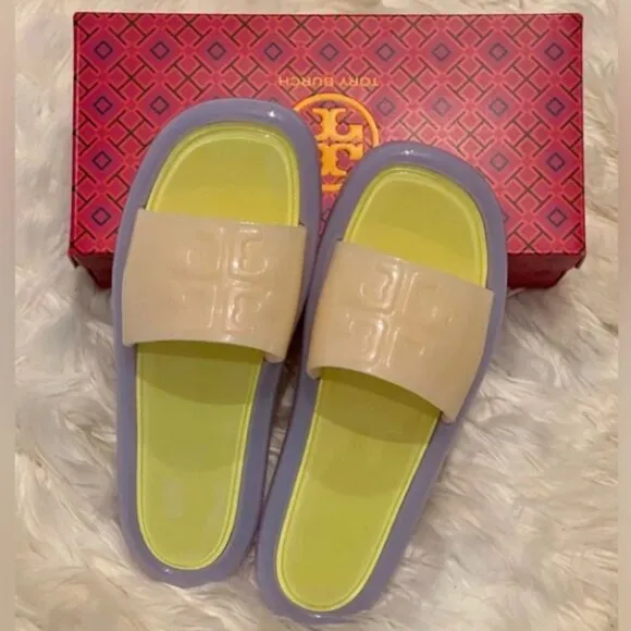 Tory Burch Sandals Bubble Slides Jelly Cloud Purple &amp; Neon SZ 11 NEW WITH BOX!