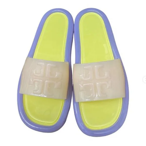 Tory Burch Sandals Bubble Slides Jelly Cloud Purple &amp; Neon SZ 11 NEW WITH BOX!