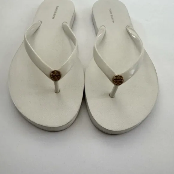 Tory Burch Solid Thin Flip-Flop Sandals, New Ivory/Gold, Size 9