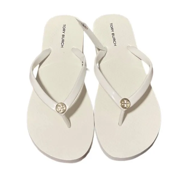 Tory Burch Solid Thin Flip-Flop Sandals, New Ivory/Gold, Size 9
