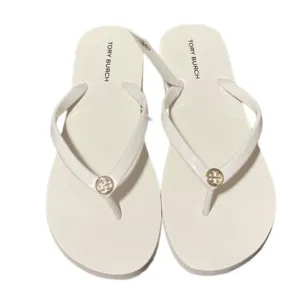 Tory Burch Solid Thin Flip-Flop Sandals, New Ivory/Gold, Size 9