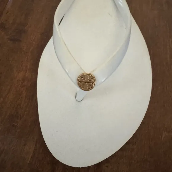 Tory Burch Solid Thin Flip-Flop Sandals, New Ivory/Gold, Size 9