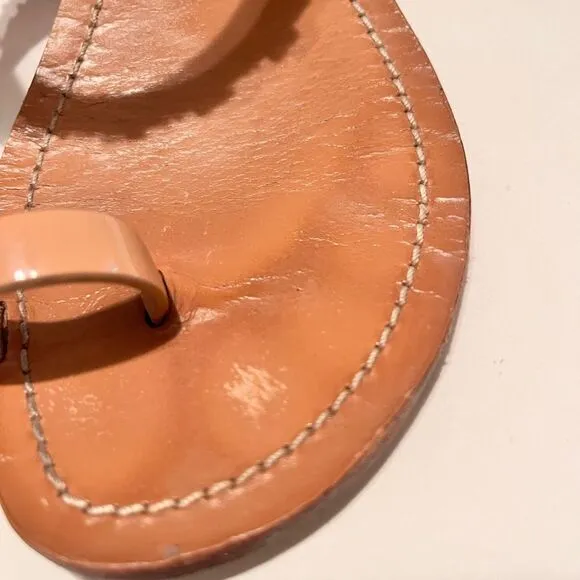 Tory Burch Val Patent Toe-Ring Sandal Tan with Gold Logo Accents Size 7