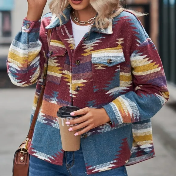 Tribal Treasures Collared Jacket - Burgundy