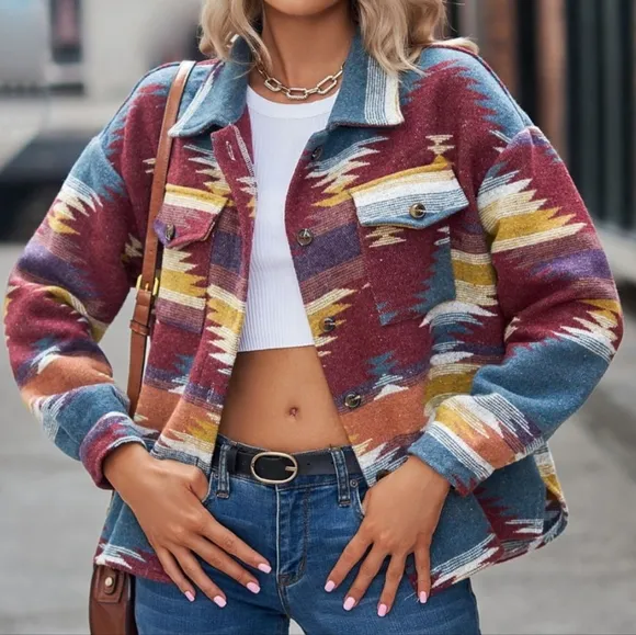 Tribal Treasures Collared Jacket - Burgundy