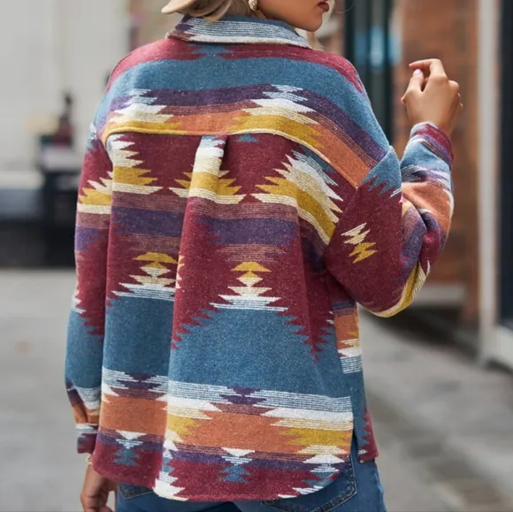 Tribal Treasures Collared Jacket - Burgundy