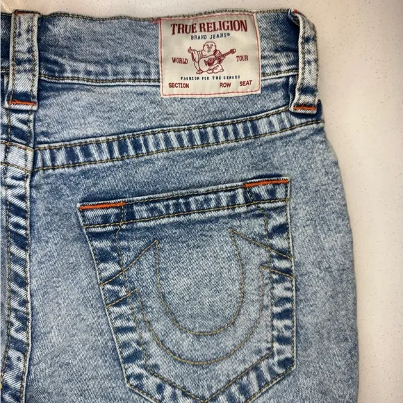 True Religion Ricki Jeans 25 Relaxed Straight Leg Mid Rise Denim Distressed Fit