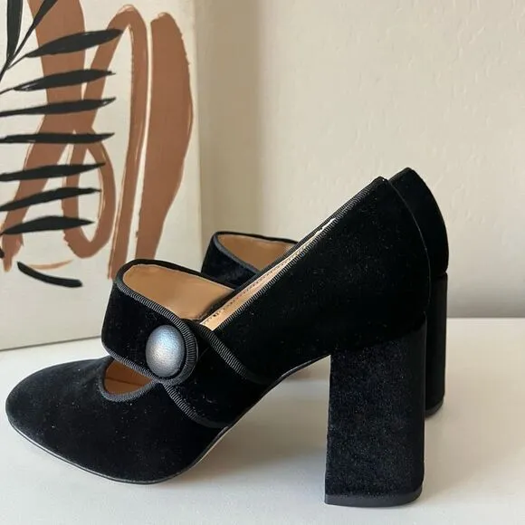 Tuckernuck Heels Ellie Black Velvet Mary Jane Block Heel Shoes Size 8