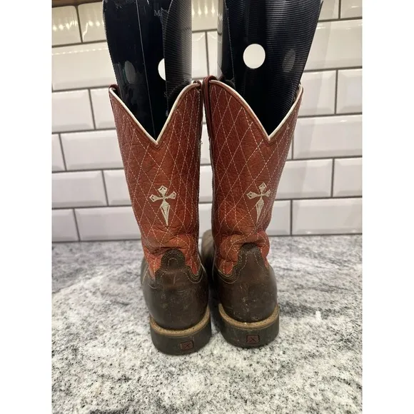 TWISTED X Two Tone Leather Cowboy Boots Size 6 Youth Rodeo Livestock Square Toe