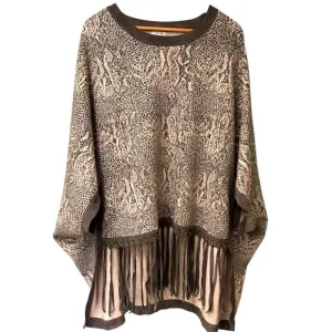 Tyler Boe Fringed Poncho Sweater M/L Gray Cashmere Blend Knit