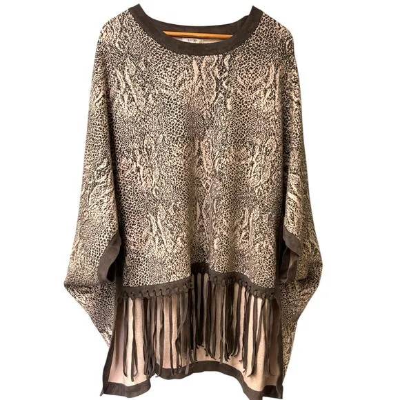 Tyler Boe Fringed Poncho Sweater M/L Gray Cashmere Blend Knit