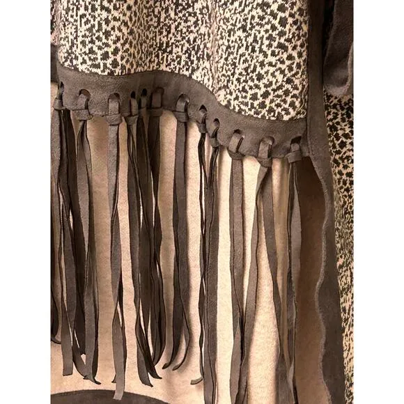 Tyler Boe Fringed Poncho Sweater M/L Gray Cashmere Blend Knit